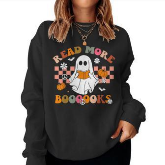 Cute Booooks Ghost Read More Books Teacher Halloween Women Sweatshirt - Seseable