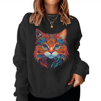 Cute Cat Graphic Colorful Cats Women Sweatshirt - Seseable