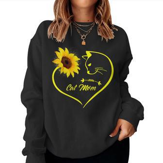 Cute Cat Mom Sunflower Heart Love Mothers Day Gift Cat Lover Women Crewneck Graphic Sweatshirt - Thegiftio UK