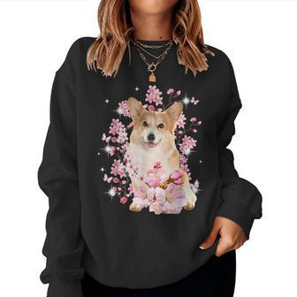 Cute Corgi Mom Flower Happy Love Dog Women Sweatshirt | Mazezy