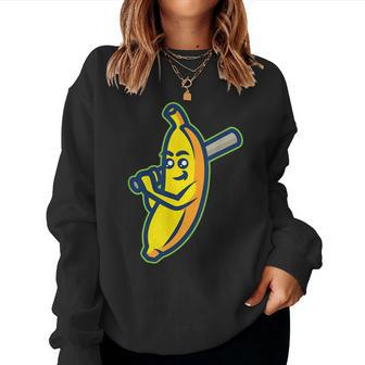 Cute Design Bananas Holding Baseball Bat For Baseball Lover Women Crewneck Graphic Sweatshirt - Monsterry AU