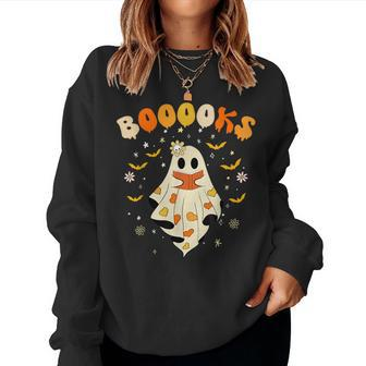 Cute Ghost Reading Library Books Halloween Booooks Women Sweatshirt - Seseable