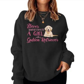 Cute Golden Retriever Never Underestimate Girl With Dog Women Sweatshirt - Thegiftio UK
