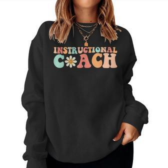 Cute Groovy Instructional Coach Crew Retro Back To School Women Crewneck Graphic Sweatshirt - Monsterry AU