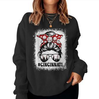 Cute Messy Bun Graphic Cincinnati Baseball Lover Women Sweatshirt - Thegiftio UK