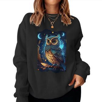 Cute Owl Celestial Elements Illustration Women Sweatshirt - Seseable