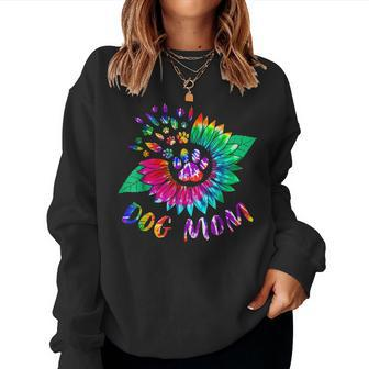 Cute Paw Sunflower Dog Mom Tie Dye Mothers Day Dog Lovers Women Crewneck Graphic Sweatshirt - Monsterry