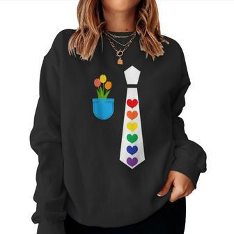 Cute Rainbow Hearts Tie Costume Tulips Suit Pocket Women Sweatshirt | Mazezy
