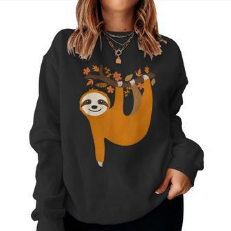 Cute Sloth Fall Leaves Thanksgiving For Girls Autumn Women Sweatshirt - Seseable