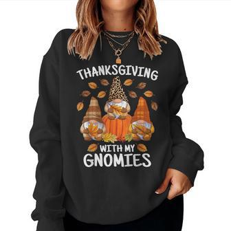 Cute Thanksgiving With My Gnomies Autumn Gnome Fall Leaves Women Sweatshirt - Seseable