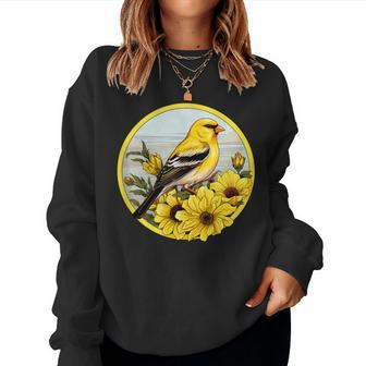 Cute Yellow Goldfinch Floral American Goldfinch Women Sweatshirt | Mazezy