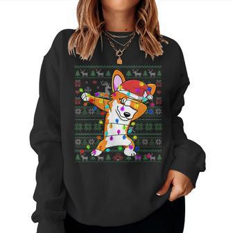 Dabbing Corgi Fairy Lights Ugly Christmas Sweater Kids Women Sweatshirt | Mazezy