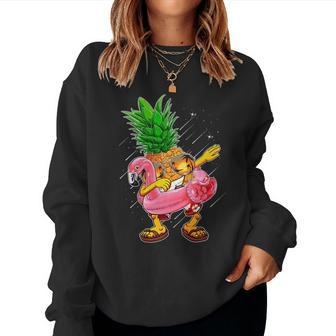 Dabbing Pineapple & Flamingo Float Summer Vibes Pool Party Women Sweatshirt | Mazezy