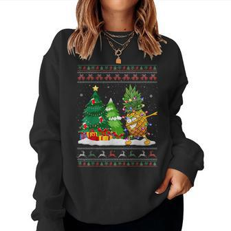 Dabbing Pineapple Lovers Santa Hat Ugly Christmas Sweater Women Sweatshirt - Seseable