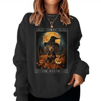Dachshund The Weenie Witch Tarot Dog Pumpkin Halloween Women Sweatshirt - Monsterry CA