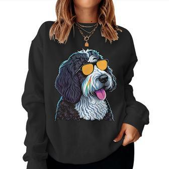 Dad Mom Cool Dog Sunglasses - Bernedoodle Women Crewneck Graphic Sweatshirt - Seseable