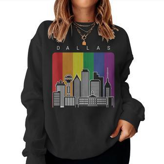 Dallas Texas City Skyline Lgbt Rainbow Flag Gay Pride Women Sweatshirt | Mazezy