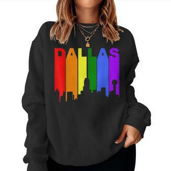 Dallas Texas Lgbtq Gay Pride Rainbow Skyline Women Sweatshirt | Mazezy