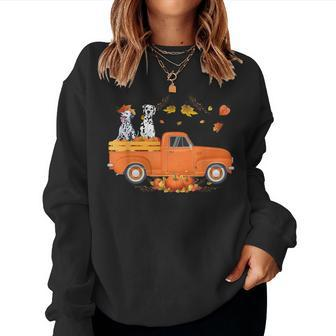 Dalmatian Dog Pumpkin Truck Fall Leaf Thanksgiving Halloween Halloween Women Sweatshirt | Mazezy