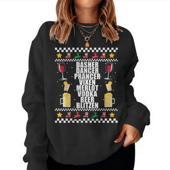 Dasher Vodka Blitzen Alcohol Reindeer Ugly Christmas Sweater Women Sweatshirt | Mazezy UK