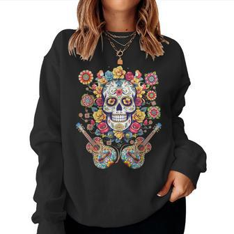 Day Of The Dead Flower Guitar Skull Dia De Los Muertos Women Sweatshirt - Monsterry DE