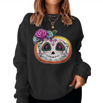 Day Of The Dead Pumpkin Dia De Los Muertos Skull Women Women Sweatshirt | Mazezy