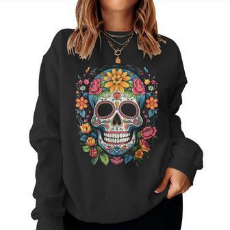 De Los Muertos Day Of The Dead Sugar Skull Halloween Women Sweatshirt - Seseable