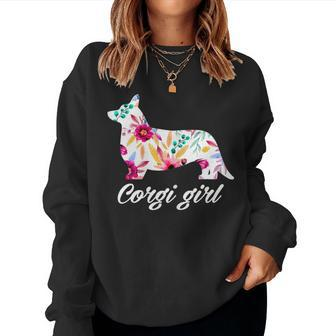 Decorative Flowers Corgi Girl Corgi Silhouette Women Sweatshirt | Mazezy