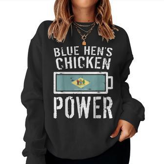 Delaware Flag Blue Hens Chicken Power Battery Proud Women Sweatshirt | Mazezy