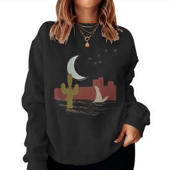 Desert Moon With Cactus Coyote Mesa And Big Dipper Women Sweatshirt | Mazezy