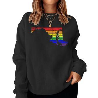 Distressed State Of Maryland Lgbt Rainbow Gay Pride Women Sweatshirt | Mazezy