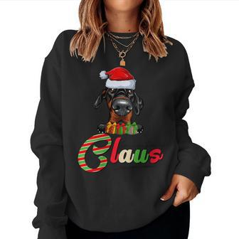 Doberman Pinscher Claus Dog Santa Hat Ugly Christmas Sweater Women Sweatshirt - Monsterry AU