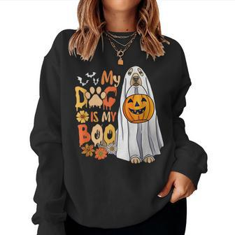 My Dog Is Boo Halloween Cute Dog With Pumpkin Fall Season Halloween Women Sweatshirt | Mazezy