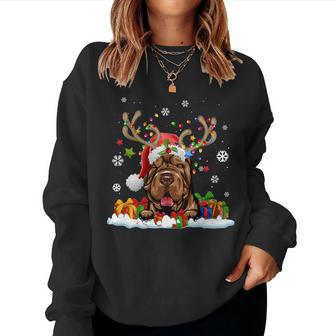 Dog Lovers Cute Shar Pei Santa Hat Ugly Christmas Sweater Women Sweatshirt - Monsterry