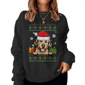 Dog Lovers Golden Retriever Santa Hat Ugly Christmas Sweater Women Sweatshirt - Monsterry