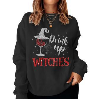 Drink Up Witches Wine Glass Halloween Drinking Women Sweatshirt - Thegiftio UK