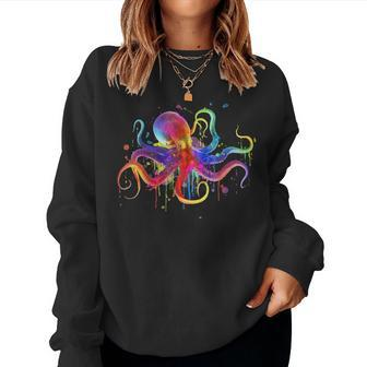 Dripping Rainbow Octopus Psychedelic Colorful Octopus Women Sweatshirt | Mazezy