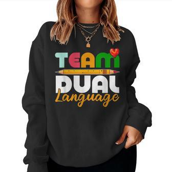 Dual Language Teachers Back To School Squad Women Crewneck Graphic Sweatshirt - Seseable