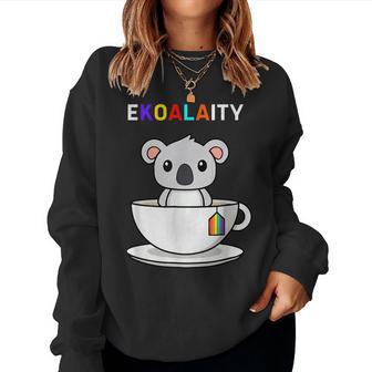 Ekoalaity Gay Pride Cute Koala Tea Cup Rainbow Flag Lgbt Women Sweatshirt | Mazezy