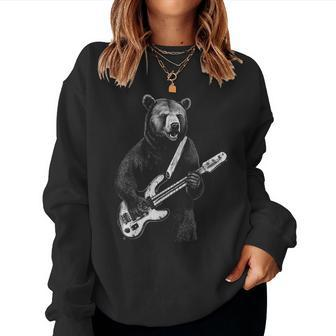Electric Bass Guitar Bear Bassist And Music Teacher Women Sweatshirt - Monsterry