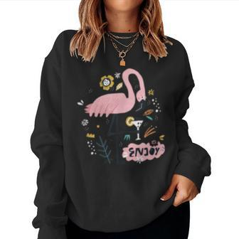 Enjoy Flamingo Drinking Wine Summer Flamingo Lover Women Sweatshirt | Mazezy
