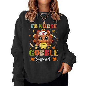 Er Nurse Gobble Squad Cute Turkey Thanksgiving Fall Autumn Women Sweatshirt | Mazezy
