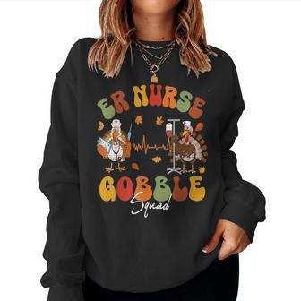 Er Nurse Turkey Gobble Squad Er Nurse Thanksgiving Women Sweatshirt - Seseable
