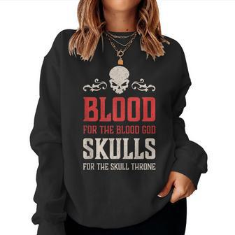 Evil Skull Blood For The Blood God Hell Demon Women Crewneck Graphic Sweatshirt - Monsterry CA
