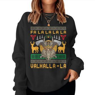 Fa La La La Valhalla Viking Nordic Ugly Christmas Sweater Women Sweatshirt - Seseable