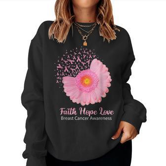 Faith Hope Love Breast Cancer Awareness Flower Pink Women Sweatshirt | Mazezy