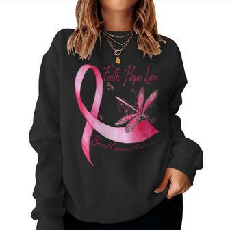 Faith Hope Love Dragonfly Pink Ribbon Breast Cancer Women Sweatshirt - Seseable