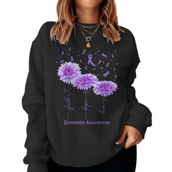 Faith Hope Love Purple Flower Ribbon Dementia Awareness Women Crewneck Graphic Sweatshirt - Thegiftio UK