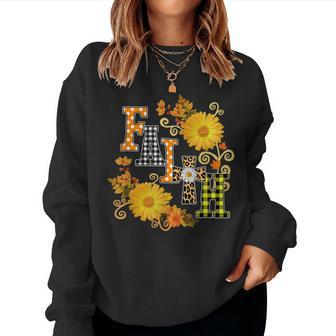 Faith Leaf Sunflowers Christian Fall Season Outfit Halloween Halloween Women Sweatshirt | Mazezy