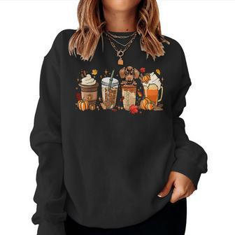 Fall Coffee Dachshund Cat Halloween Outfit For Fall For Coffee Lovers Women Sweatshirt | Mazezy